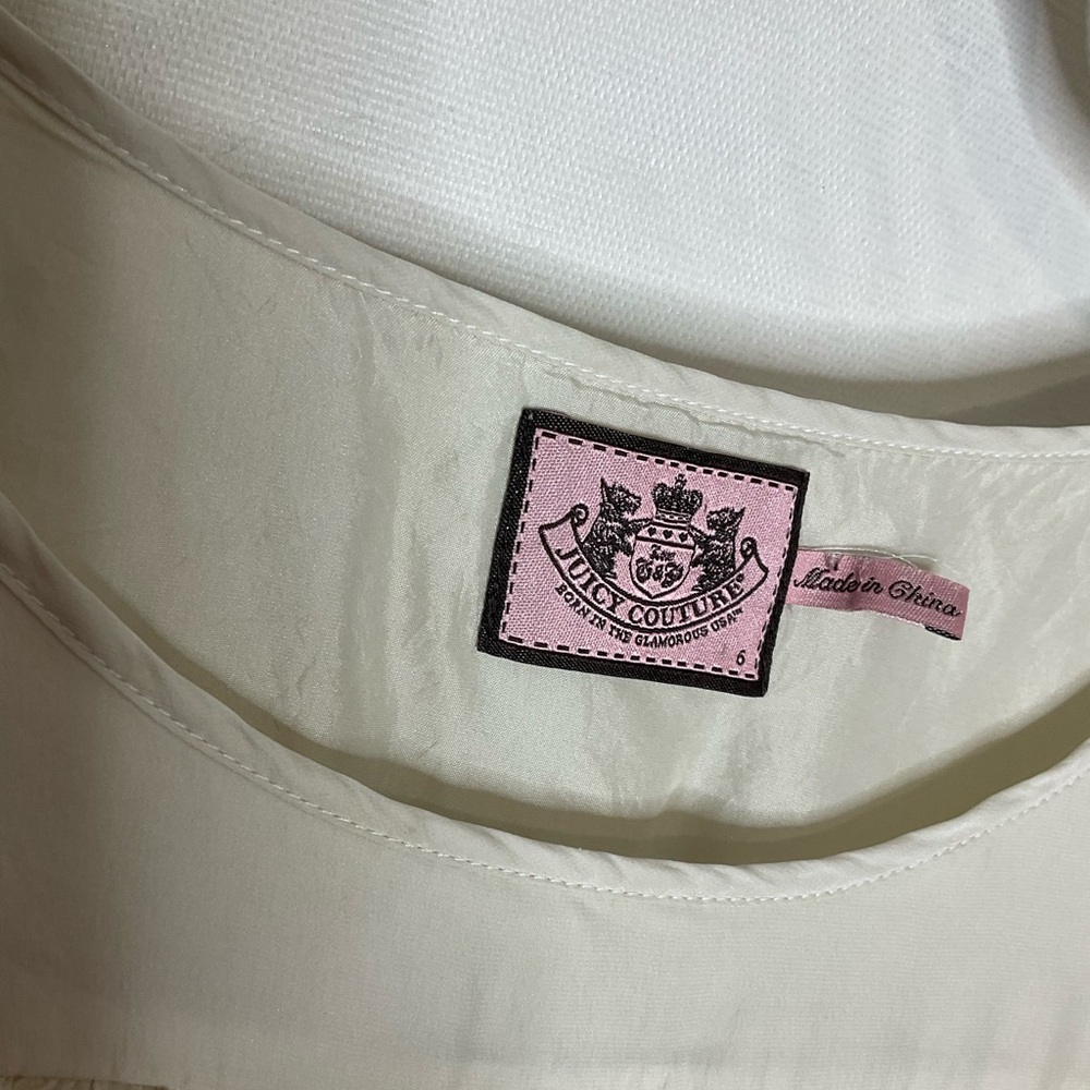 Ivory 100% Silk Juicy Couture Ruffle Lace Babydoll Blouse Size 6 - Picture 8 of 8